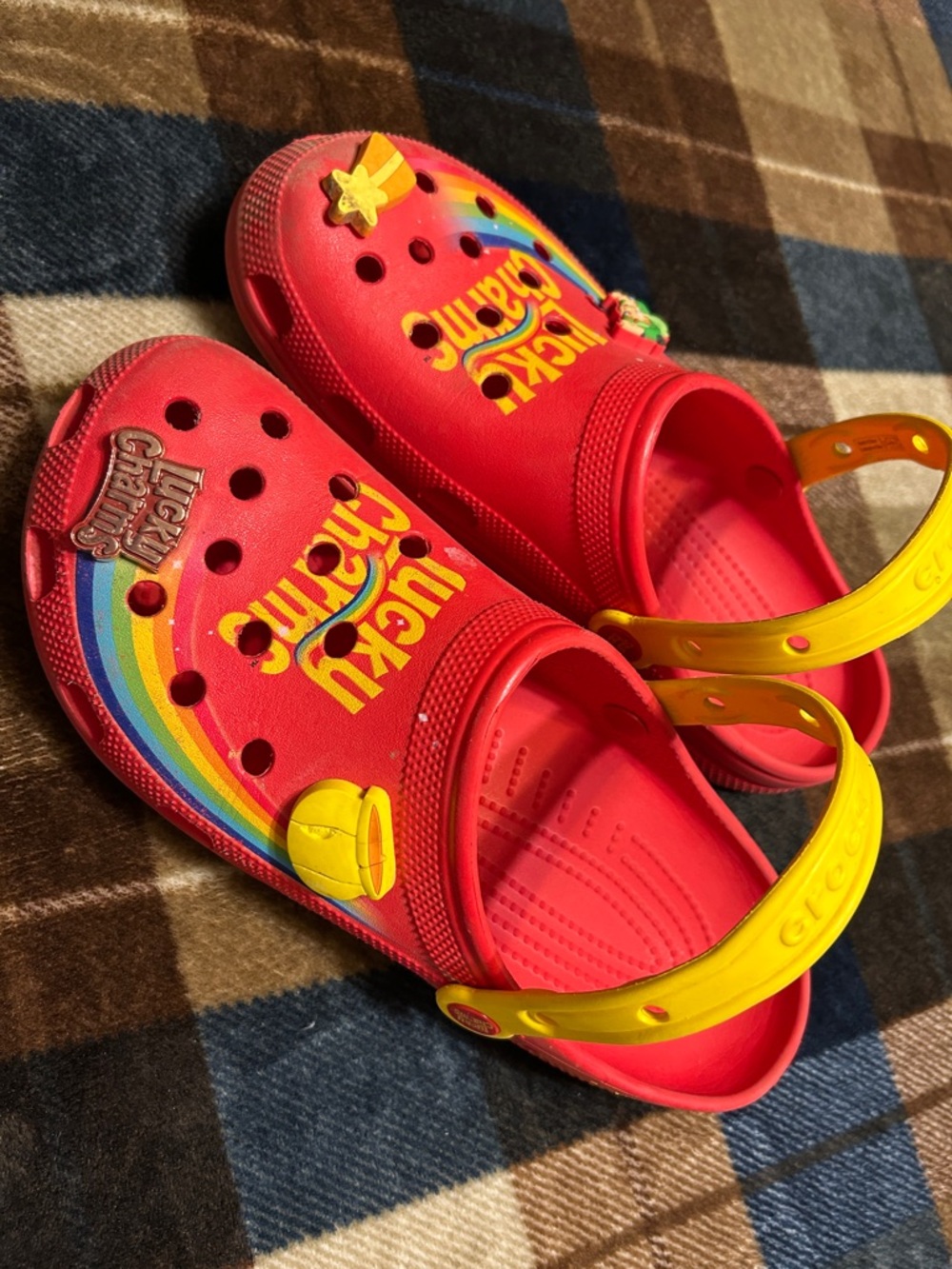 CROCS Kids Coral Clog with Yellow Strap & Rainbow Detail